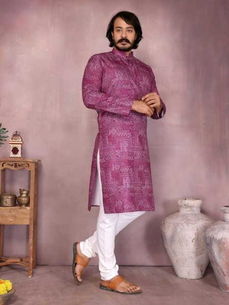 Pink Heavy Cotton Sequence Work Kurta Pyjama Sangeet Special Mens Wear