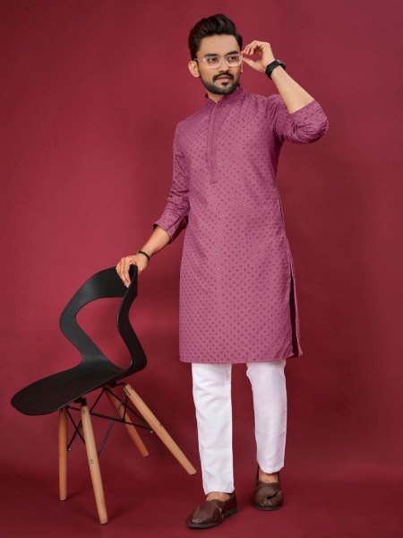 Mens Kurta with Heavy Lucknowi and Sequin Embroidery Royal Ethnic Wear Mens Wear