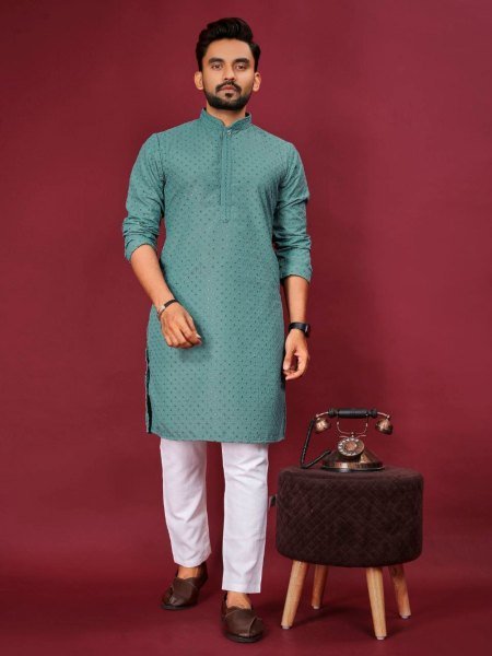 Mens Lucknowi and Chicken Kari Kurta Pajama Elegant Party Wear Loook Kurta Pajama Wholesale