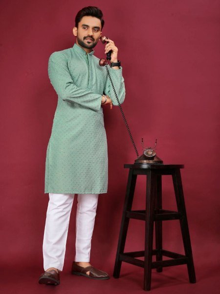 Mens Lucknowi and Chicken Kari Kurta Pajama Elegant Party Wear Loook Kurta Pajama Wholesale