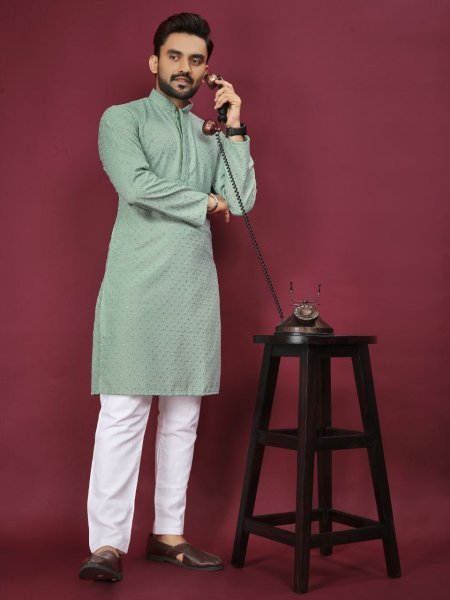 Mens Lucknowi and Chicken Kari Kurta Pajama Elegant Party Wear Loook Kurta Pajama Wholesale