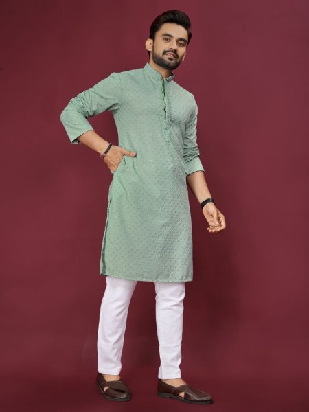 Mens Lucknowi and Chicken Kari Kurta Pajama Elegant Party Wear Loook Kurta Pajama Wholesale