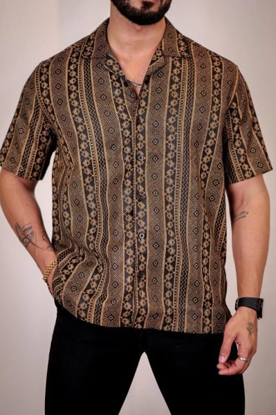 mens printed casual shirts cotton cuban collar designs for everyday wear Mens Shirt