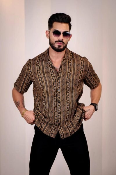 mens printed casual shirts cotton cuban collar designs for everyday wear Mens Shirt