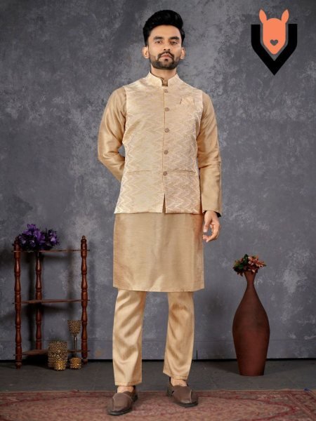 Mens Traditional Kurta Pajama with Jacquard Koti Festive Collection Mens Wear