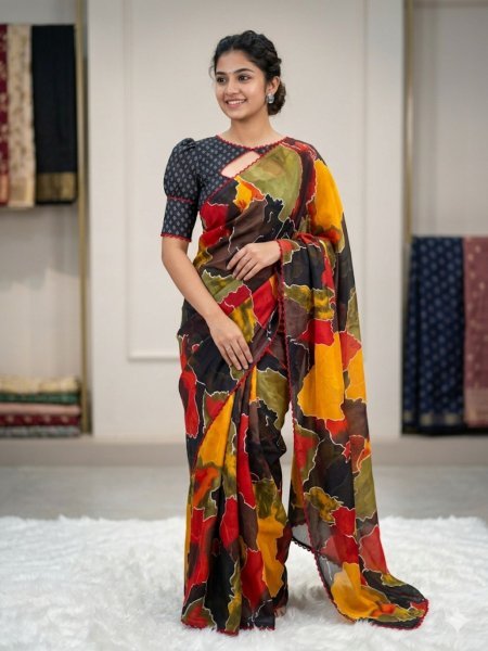 Mesmerizing Black Daily Wear Georgette Saree with Running Blouse at Manufacturer Price Sarees 