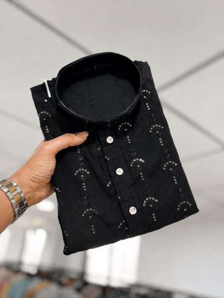 Mesmerizing Black Heavy Royal Kurta Set with Embroidery Sequin Work for Festive Wear Mens Wear