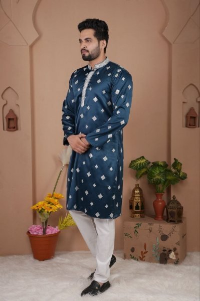 Mesmerizing Blue Malai Silk Kurta Set with Rich Embroidery for Festive Collection Kurta Pajama Wholesale