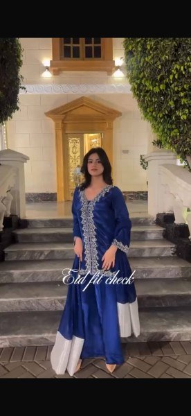 Mesmerizing Blue MOS Satin Kurti Plazzo Dupatta Set With Embroidered Work For Party Wear Ready To Wear Collection