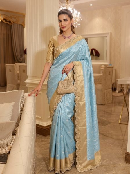 Mesmerizing Blue New Bridal Collection Kanjivarm Silk Saree with Embroidered Work  Silk Sarees Wholesale
