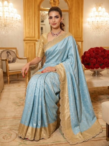 Mesmerizing Blue New Bridal Collection Kanjivarm Silk Saree with Embroidered Work  Silk Sarees Wholesale