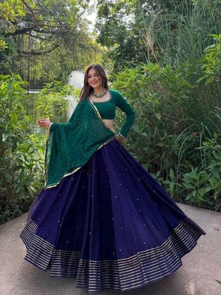 Mesmerizing Blue Roman Silk Lehenga with Ghughari Work and Pearl Moti Dupatta  Lehenga