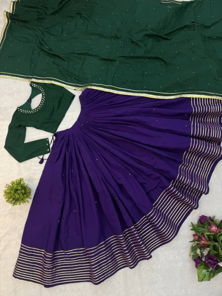 Mesmerizing Blue Roman Silk Lehenga with Ghughari Work and Pearl Moti Dupatta Navratri Lehnega Choli
