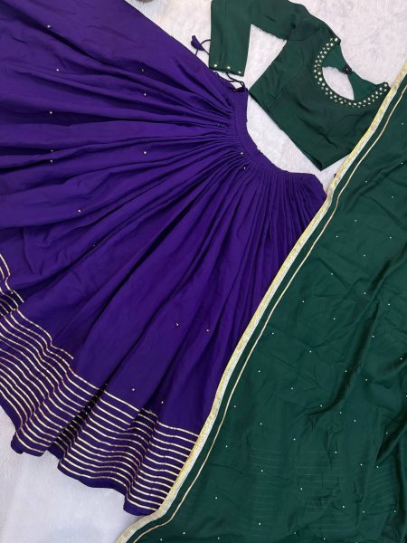 Mesmerizing Blue Roman Silk Lehenga with Ghughari Work and Pearl Moti Dupatta Navratri Lehnega Choli