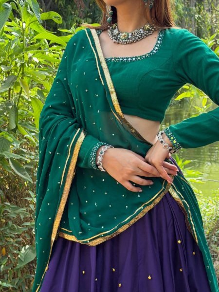 Mesmerizing Blue Roman Silk Lehenga with Ghughari Work and Pearl Moti Dupatta Navratri Lehnega Choli