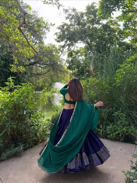 Mesmerizing Blue Roman Silk Lehenga with Ghughari Work and Pearl Moti Dupatta Navratri Lehnega Choli