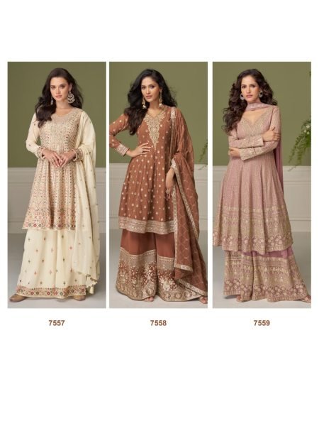 Mesmerizing Brown Georgette Suit Set with Heavy Sequin and Diamond Work Designer Plazzo Salwar Suits Wholesale