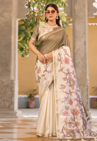 Mesmerizing Brown Stylish Tussar Silk Saree with Rich Pallu Design Printed Cotton Sarees Wholesale