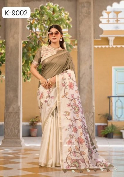 Mesmerizing Brown Stylish Tussar Silk Saree with Rich Pallu Design Printed Cotton Sarees Wholesale