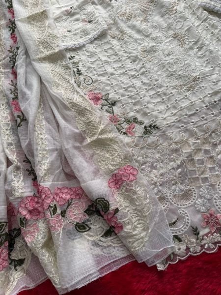 Mesmerizing Cream Premium Cambric Cotton Semi Stitched Suit with Heavy Embroidery Work Pakistani Suits Wholesale