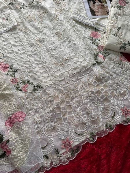 Mesmerizing Cream Premium Cambric Cotton Semi Stitched Suit with Heavy Embroidery Work Pakistani Suits Wholesale