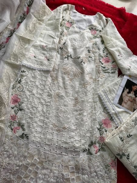Mesmerizing Cream Premium Cambric Cotton Semi Stitched Suit with Heavy Embroidery Work Pakistani Suits Wholesale