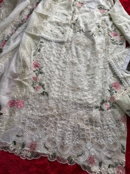 Mesmerizing Cream Premium Cambric Cotton Semi Stitched Suit with Heavy Embroidery Work Pakistani Suits Wholesale