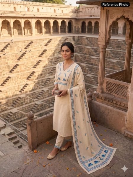 Mesmerizing Cream Pure Khadi Cotton Suit with Digital Print and Sequins Hand Work Cotton Kurtis Wholesale