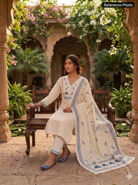 Mesmerizing Cream Pure Khadi Cotton Suit with Digital Print and Sequins Hand Work Cotton Kurtis Wholesale