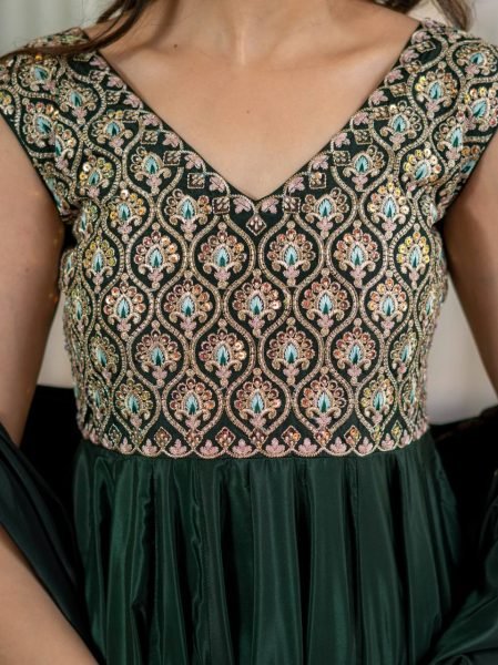 Mesmerizing Green Heavy Neutral Crepe Anarkali Suit with Embroidered Dupatta Ready To Wear Collection