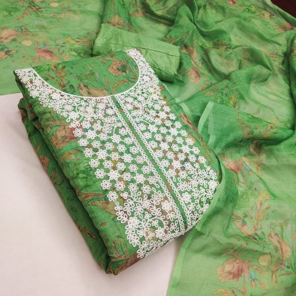 Mesmerizing Green Party Wear Mal Cotton Digital Print Suit with Kodding Work Color Set Matching Dress Material Wholesale