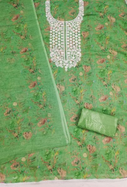 Mesmerizing Green Party Wear Mal Cotton Digital Print Suit with Kodding Work Color Set Matching Dress Material Wholesale