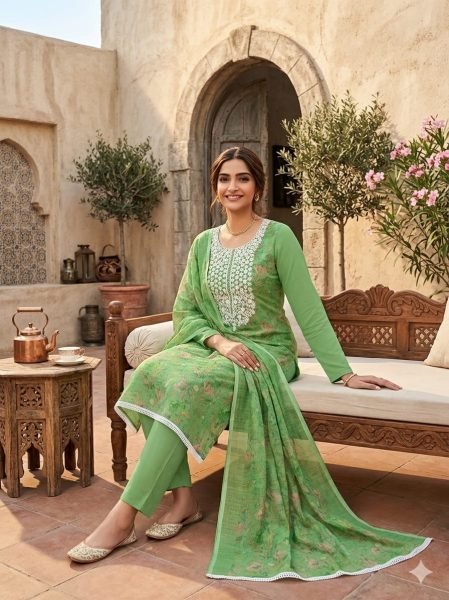 Mesmerizing Green Party Wear Mal Cotton Digital Print Suit with Kodding Work Color Set Matching Dress Material Wholesale