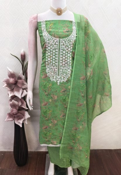 Mesmerizing Green Party Wear Mal Cotton Digital Print Suit with Kodding Work Color Set Matching Dress Material Wholesale