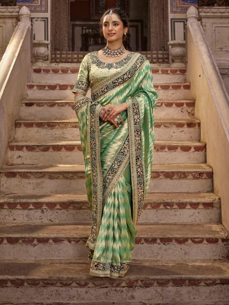 Mesmerizing Green Sakshi Kanchipuram Saree with Designer Handwork Blouse From Sajode 