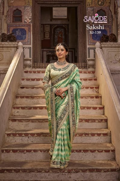 Mesmerizing Green Sakshi Kanchipuram Saree with Designer Handwork Blouse From Sajode Designer Wedding Sarees Wholesale