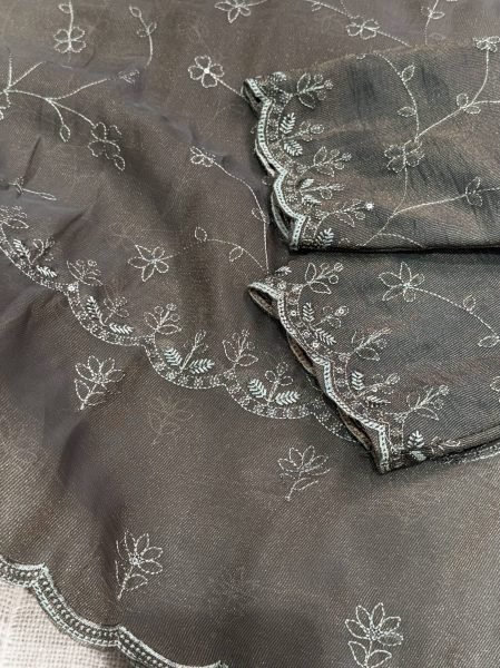 Mesmerizing Grey Designer Status Silk Saree with Tone on Tone Thread Embroidery Silk Sarees Wholesale