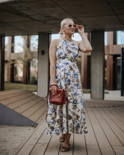 Mesmerizing Ivory Blue Elegant Linen Cotton Maxi Dress for Vacation Wear Collection Western Ladies Top Wholesale