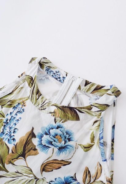 Mesmerizing Ivory Blue Elegant Linen Cotton Maxi Dress for Vacation Wear Collection Western Ladies Top Wholesale