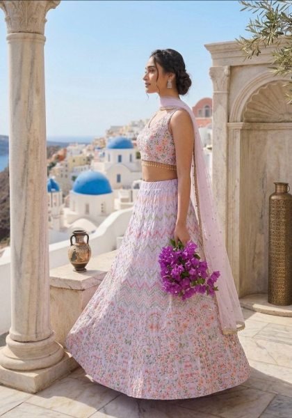 Mesmerizing Lavender Satin Silk Lehenga with Sequins Thread Work and Net Dupatta Bridal Lehenga Choli