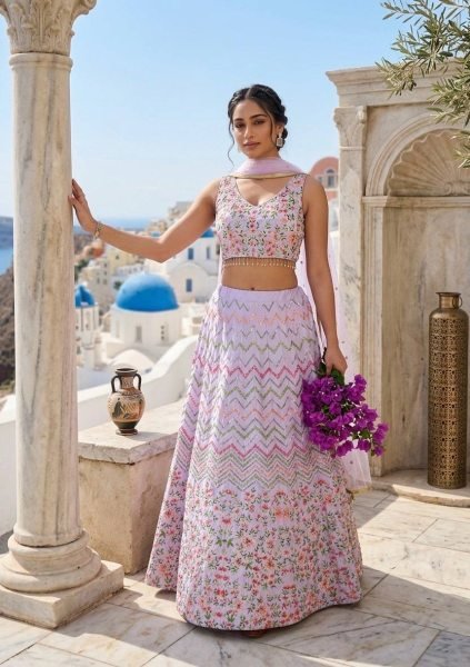 Mesmerizing Lavender Satin Silk Lehenga with Sequins Thread Work and Net Dupatta Bridal Lehenga Choli