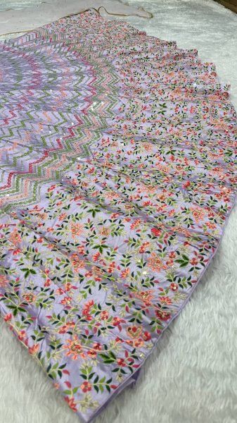 Mesmerizing Lavender Satin Silk Lehenga with Sequins Thread Work and Net Dupatta Bridal Lehenga Choli