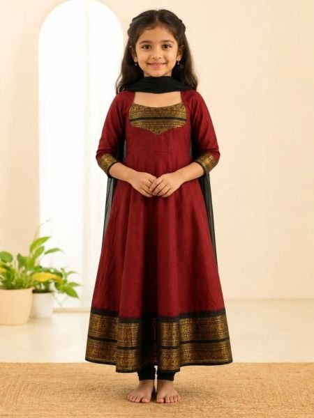 Mesmerizing Maroon Designer Kids Anarkali Dress with Georgette Dupatta
