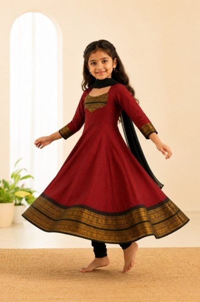 Mesmerizing Maroon Designer Kids Anarkali Dress with Georgette Dupatta Girls Wear