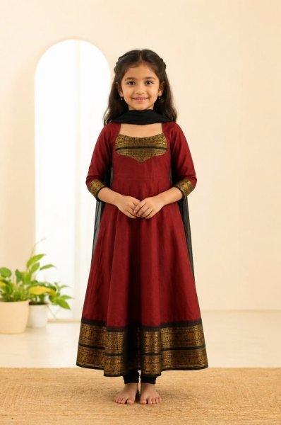 Mesmerizing Maroon Designer Kids Anarkali Dress with Georgette Dupatta Girls Wear
