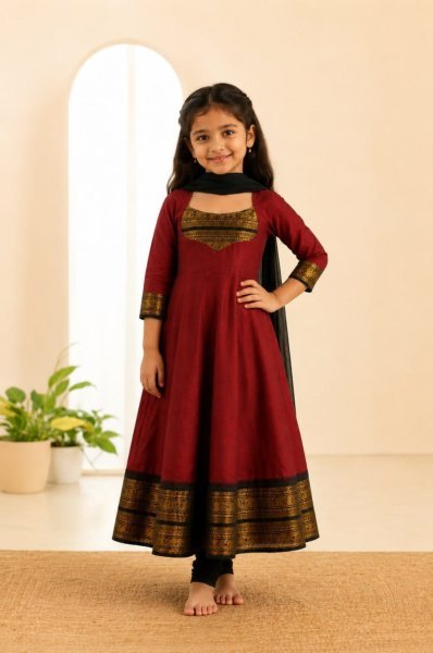 Mesmerizing Maroon Designer Kids Anarkali Dress with Georgette Dupatta Girls Wear