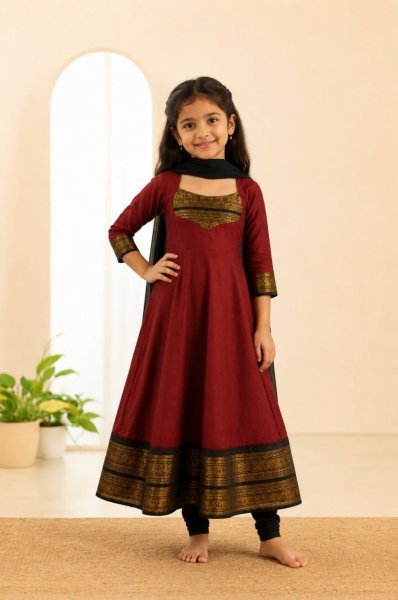 Mesmerizing Maroon Designer Kids Anarkali Dress with Georgette Dupatta Girls Wear