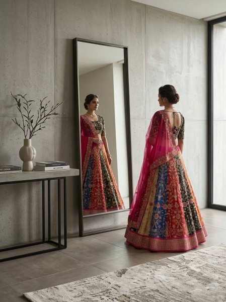 Mesmerizing Multi Color Faux Georgette Lehenga with 5 Meter Flair for Wedding Wear Designer Lehenga Choli