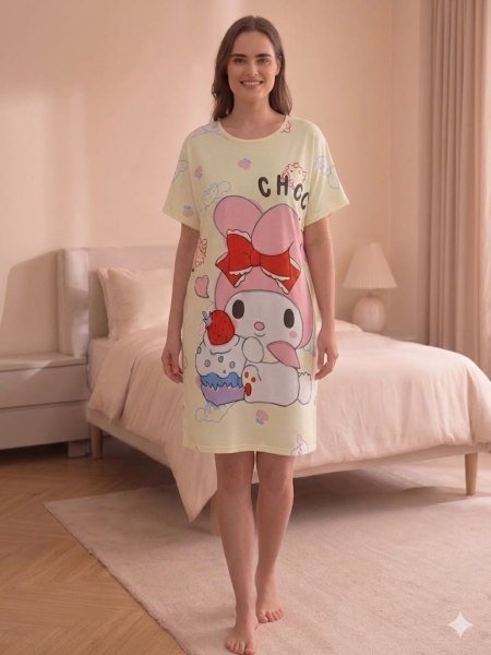 Mesmerizing Off White Imported Lycra Nighty for Casual Home and Lounge Wear Kurtis