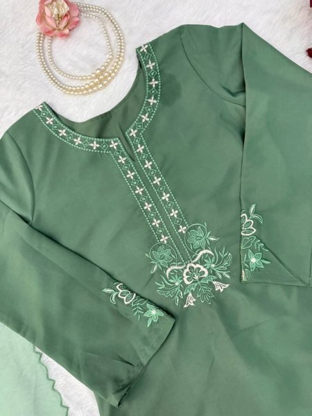 Mesmerizing  Olive Green American Silk Traditional Suit for Weddings   Celebrations using Thread work Ready To Wear Collection